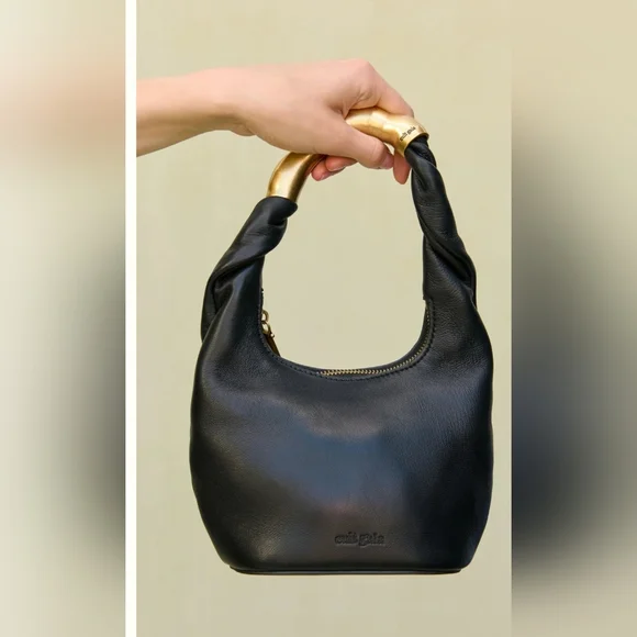 Cult Gaia Black Mini Hobo Bag with Gold Handle. On Sale - Picture 4 of 16